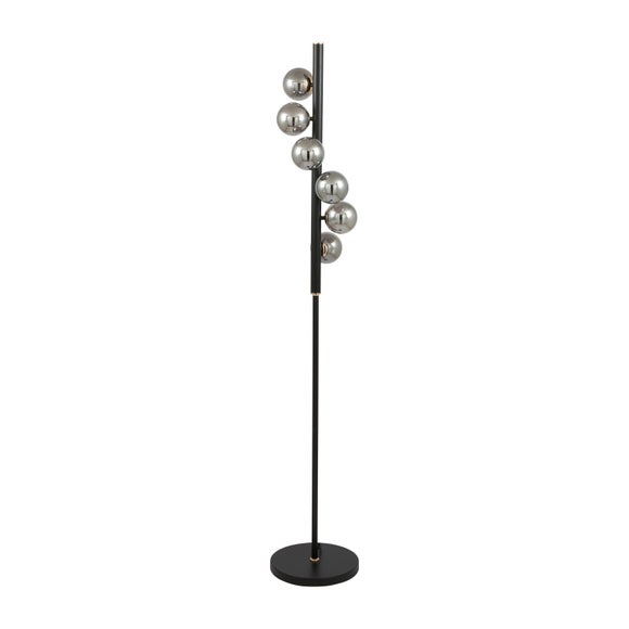 Blair Smoke Glass Ball and Black Metal Floor Lamp