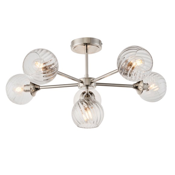 Vogue Asher Art Deco 6 Light Semi Flush Ceiling Light