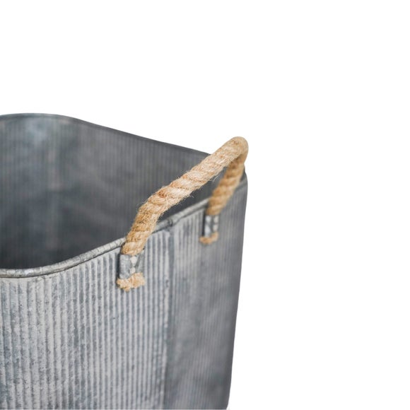 Set of 2 Outdoor Galvanised Rope Handle Square Planters