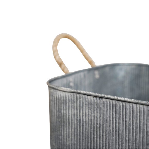 Set of 2 Outdoor Galvanised Rope Handle Square Planters