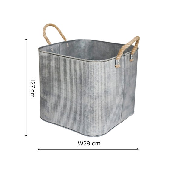 Set of 2 Outdoor Galvanised Rope Handle Square Planters