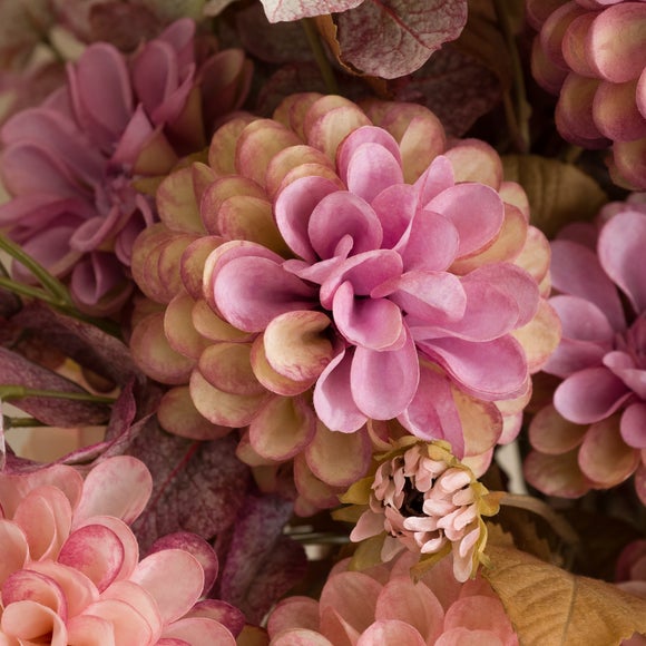 Artificial Dried Look Ball Dahlia & Foliage in Ceramic Vase