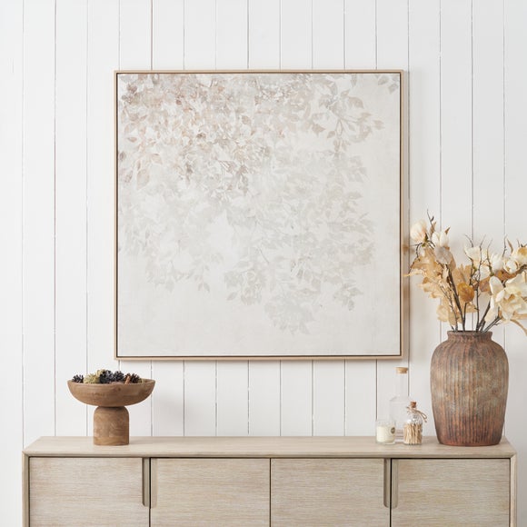 White & Natural Floral Square Framed Canvas