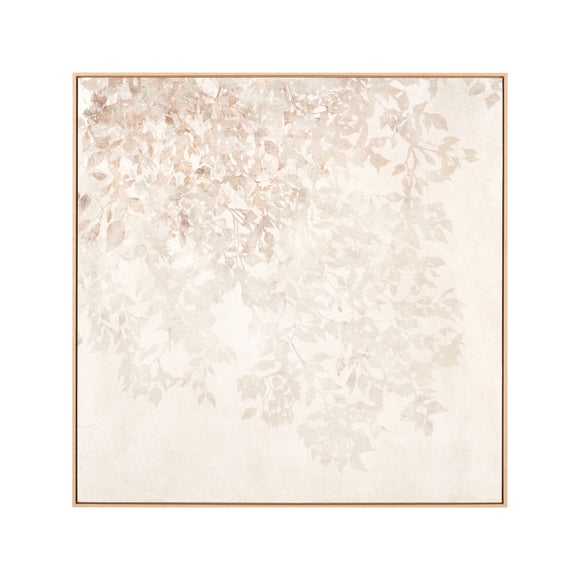 White & Natural Floral Square Framed Canvas